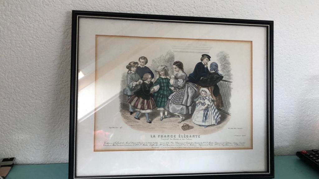 Antieke Franse Kinderprent 'La France Élégante' (1850), Ophalen of Verzenden