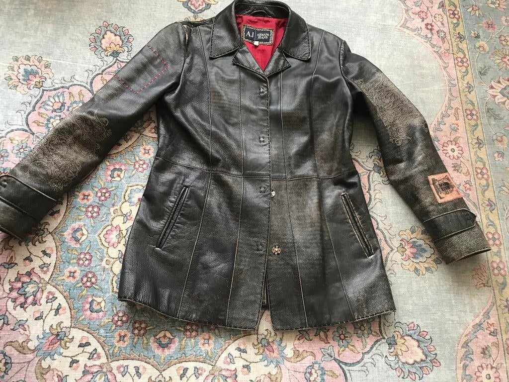 Unieke Armani Jeans dames leder jacket/blazer 38/40, Kleding | Dames, Jassen | Zomer, Zo goed als nieuw, Maat 38/40 (M), Blauw