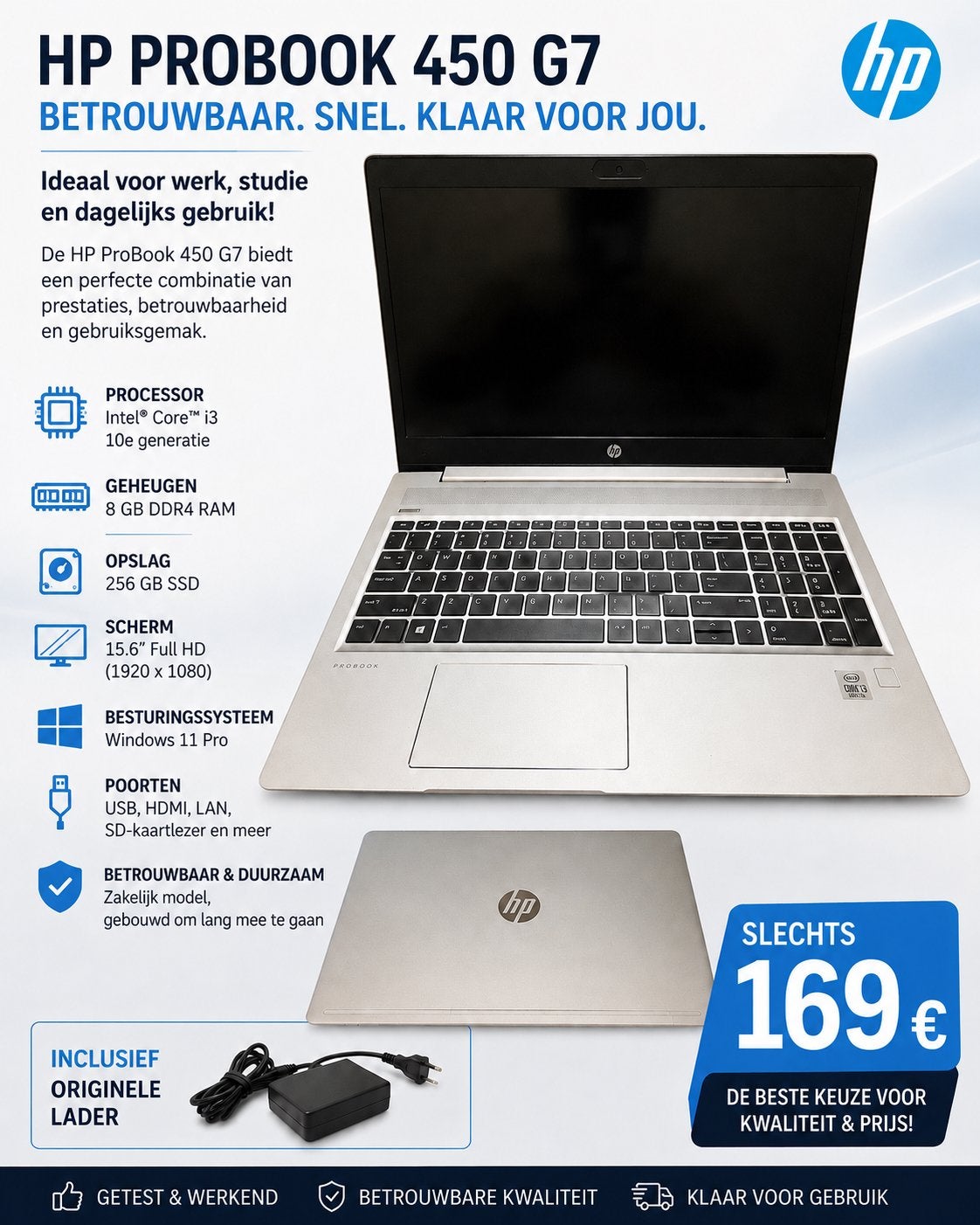 HP ProBook 450 G7 - i3 10e gen, 8GB RAM, 256GB SSD, Computers en Software, Windows Laptops, Gebruikt, 15 inch, 8 GB, Ophalen of Verzenden