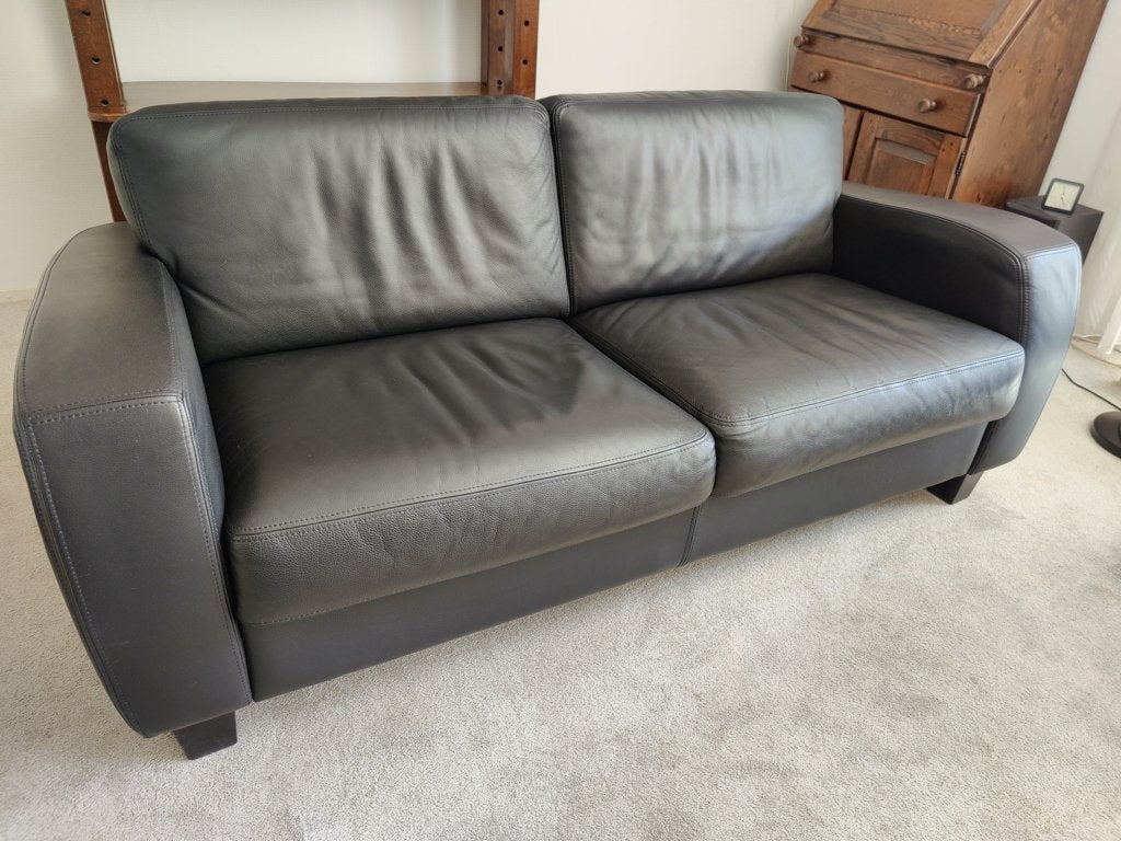ZGAN. Ruime tweezitsbank (2,5-zits), zwart, Ophalen, Leer, Overige maten, 150 tot 200 cm