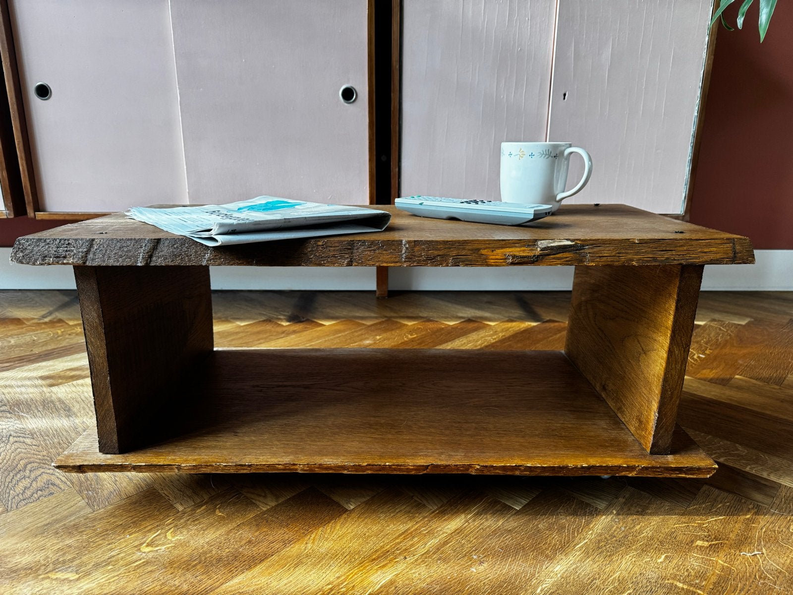 Robuuste houten salontafel met wieltjes, Ophalen, Gebruikt, Minder dan 50 cm, 50 tot 100 cm