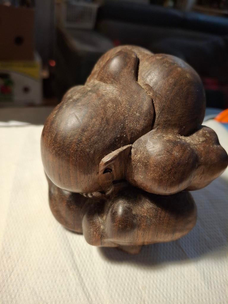 Vintage Houten Sculptuur - Weeping boeddha, Ophalen of Verzenden