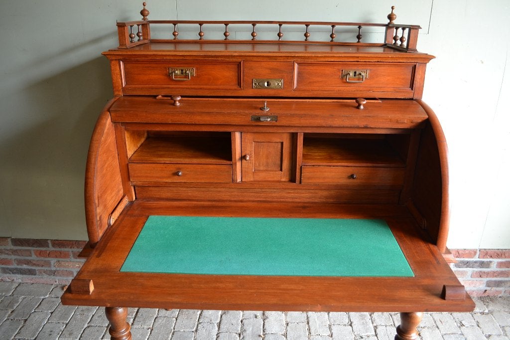 Prachtig antiek noten Art Deco cylinderbureau, secretaire, Antiek en Kunst, Verzenden