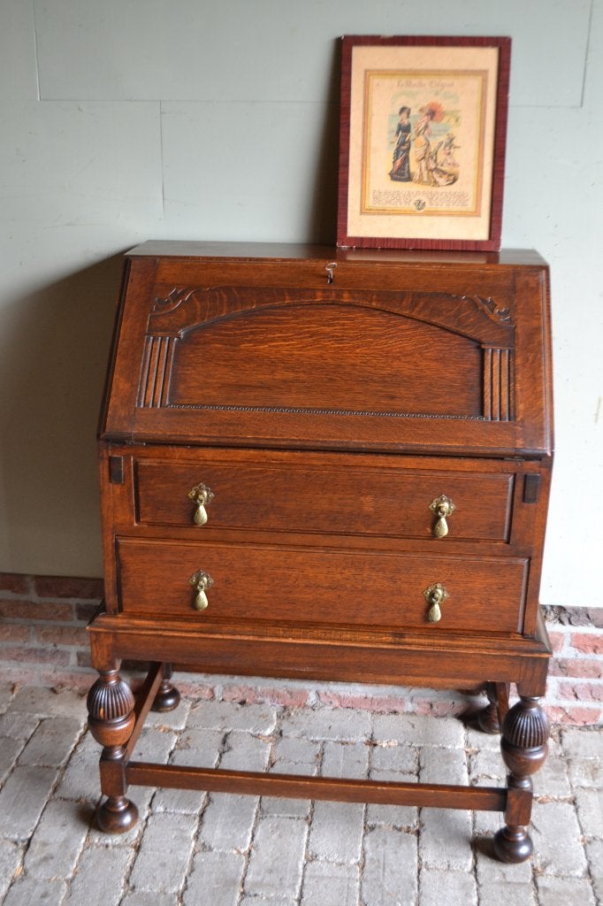 Prachtig antiek eiken houten damesbureau, secretaire, buro., Verzenden