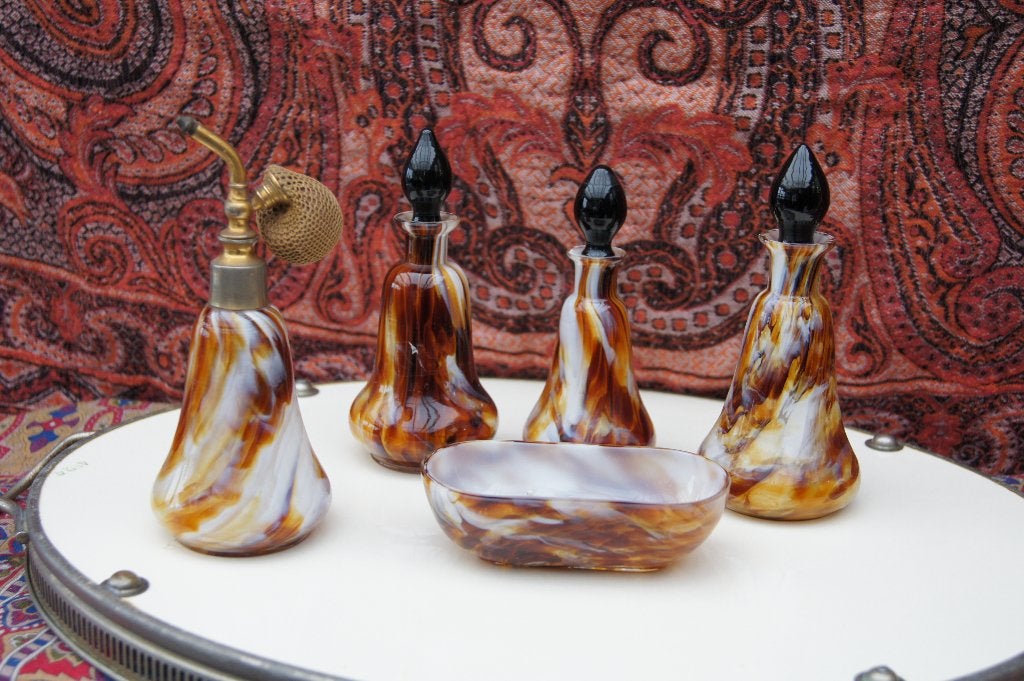 Antieke opaline glazen parfumset, Antiek en Kunst, Ophalen of Verzenden