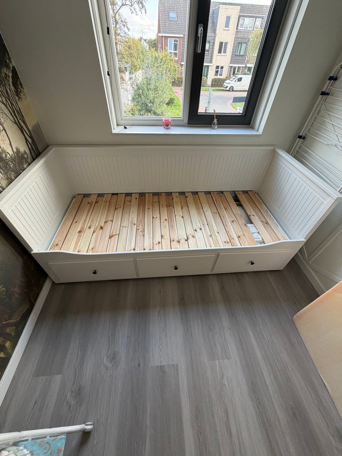 IKEA HEMNES bedbank 3 lades wit 80x200 incl. 2 matrassen, Ophalen, Gebruikt, Eenpersoons, Wit