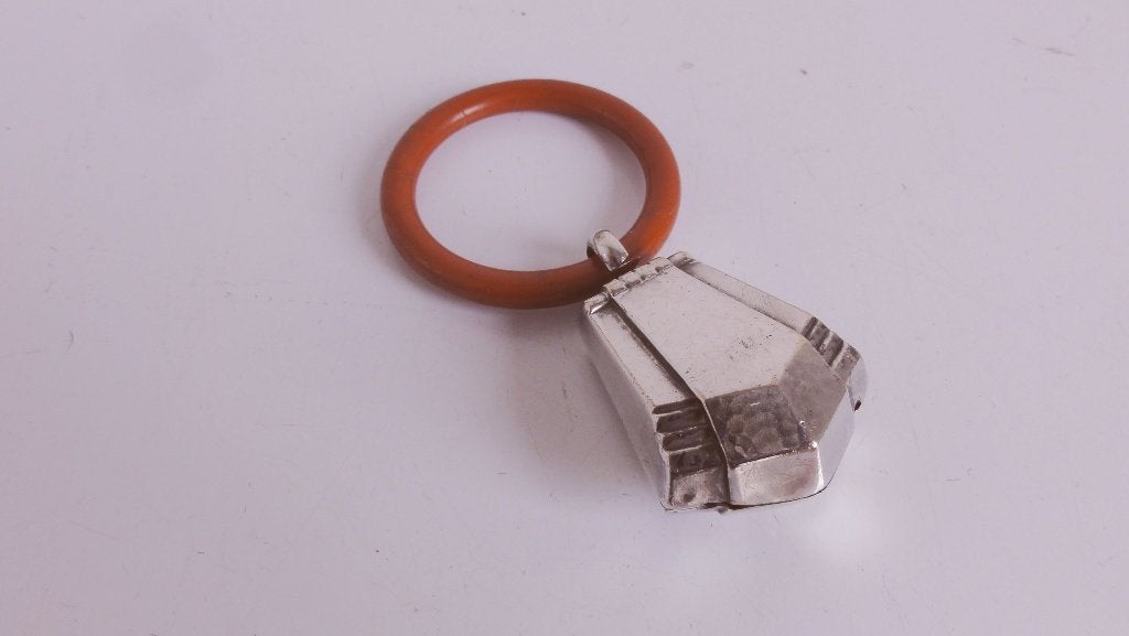 Bijtring, rammelaar, antiek verzilverd, Antiek en Kunst, Ophalen of Verzenden, Zilver