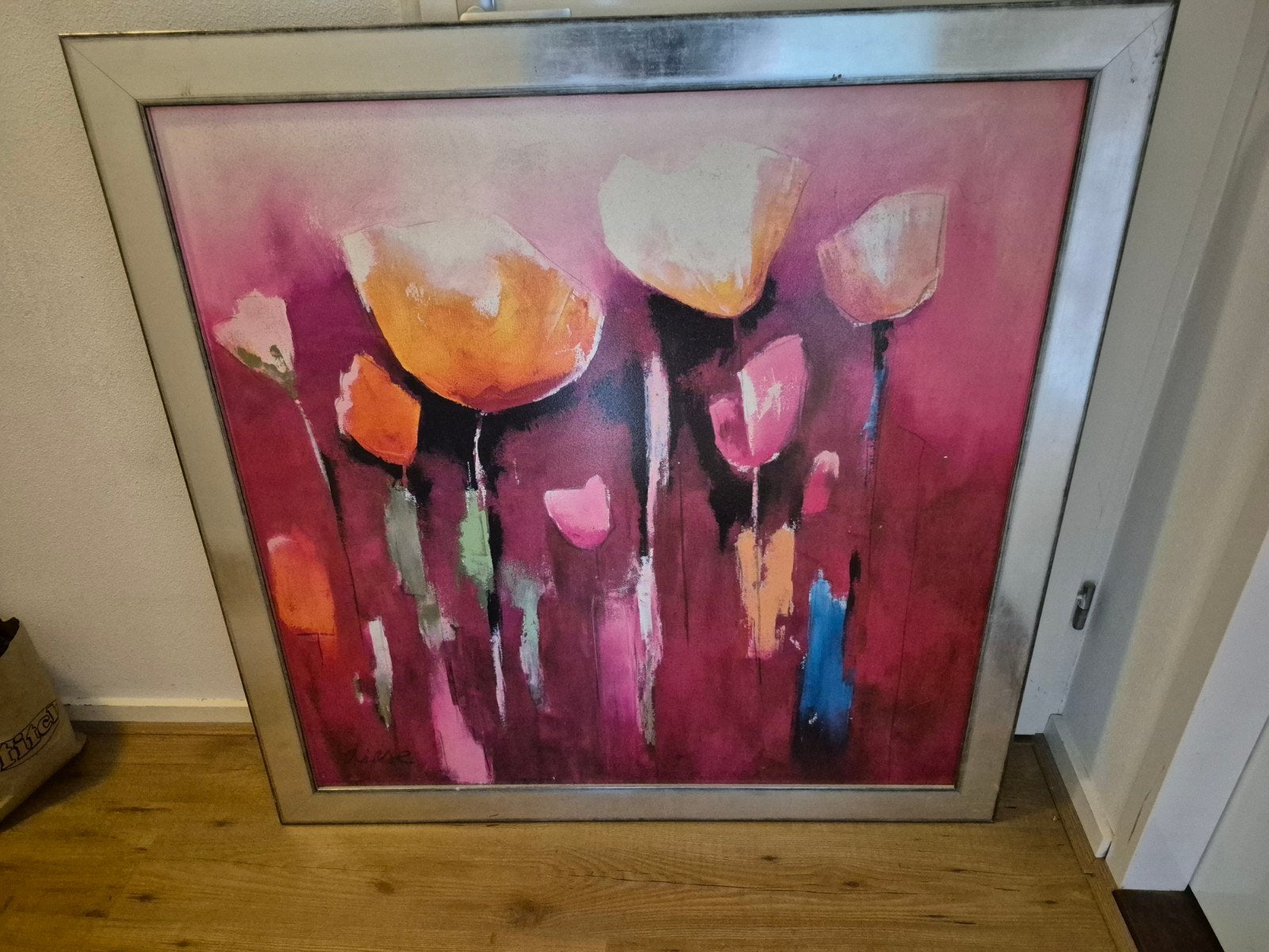 Groot schilderij met bloemen, gesigneerd 'diese', Antiek en Kunst, Ophalen