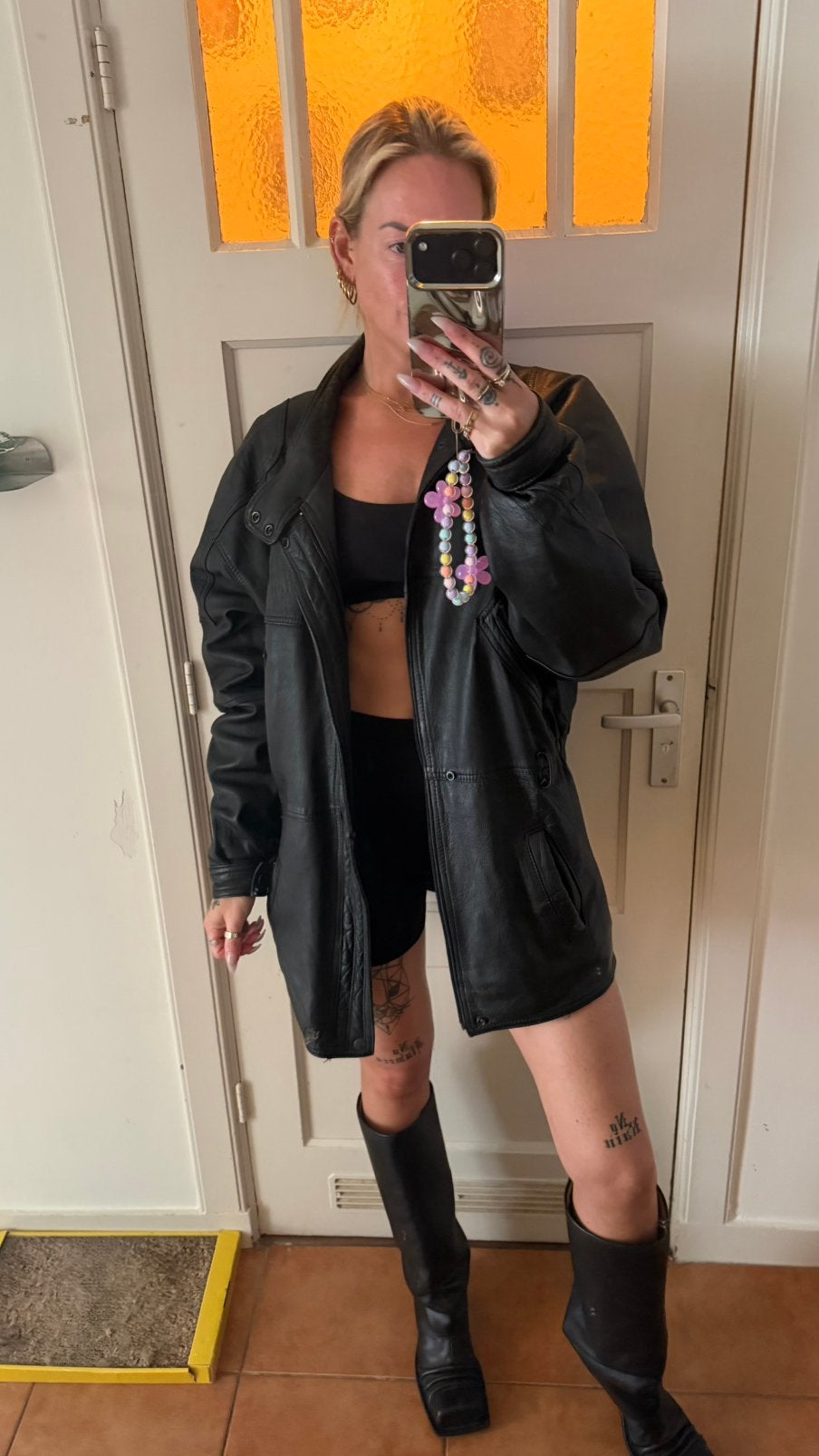 Vintage oversized leren jas maat L Unisex, Ophalen of Verzenden, Gedragen, Maat 42/44 (L), Zwart