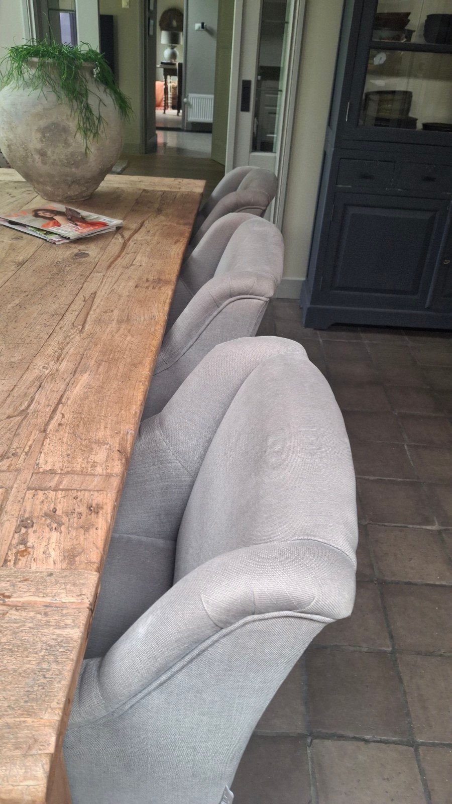 Eetkamer stoelen en eetbank, Huis en Inrichting, Ophalen, Drie, Zo goed als nieuw, Stof
