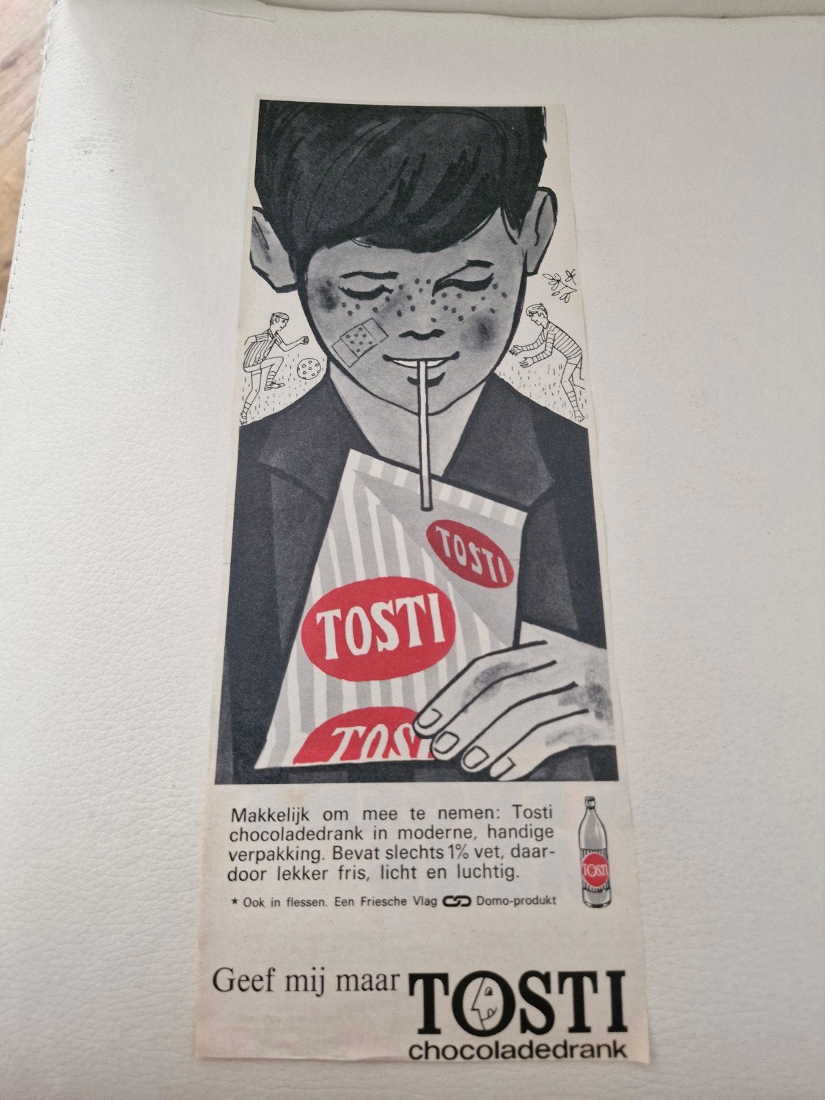 4 Vintage Tosti Chocoladedrank Advertenties - 32x12 cm, Ophalen of Verzenden, Gebruikt, Overige typen