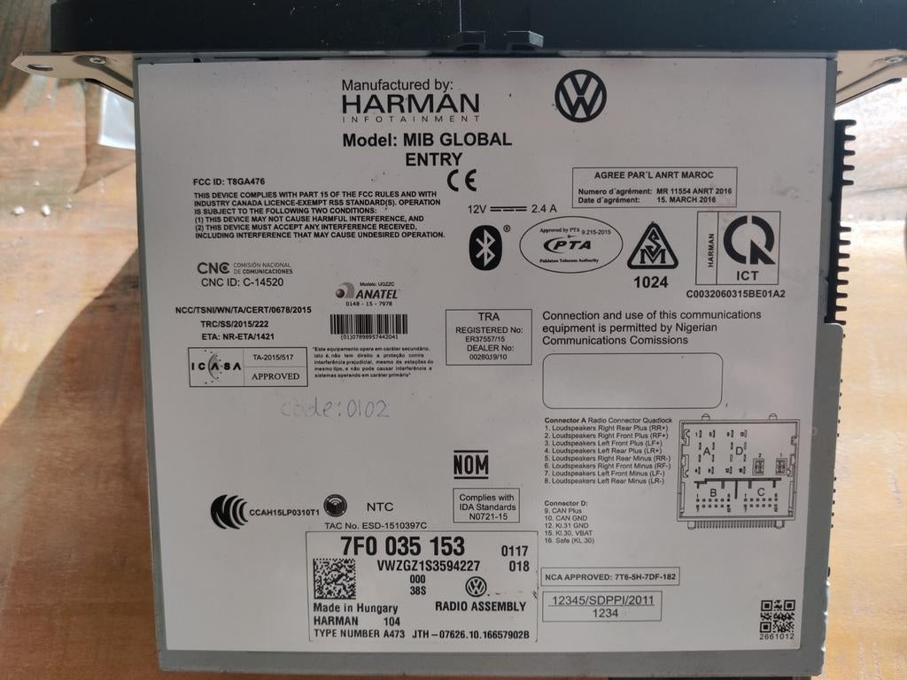 Originele Volkswagen T5 T6 MIB Global Entry Radio, Auto diversen, Autoradio's, Ophalen of Verzenden