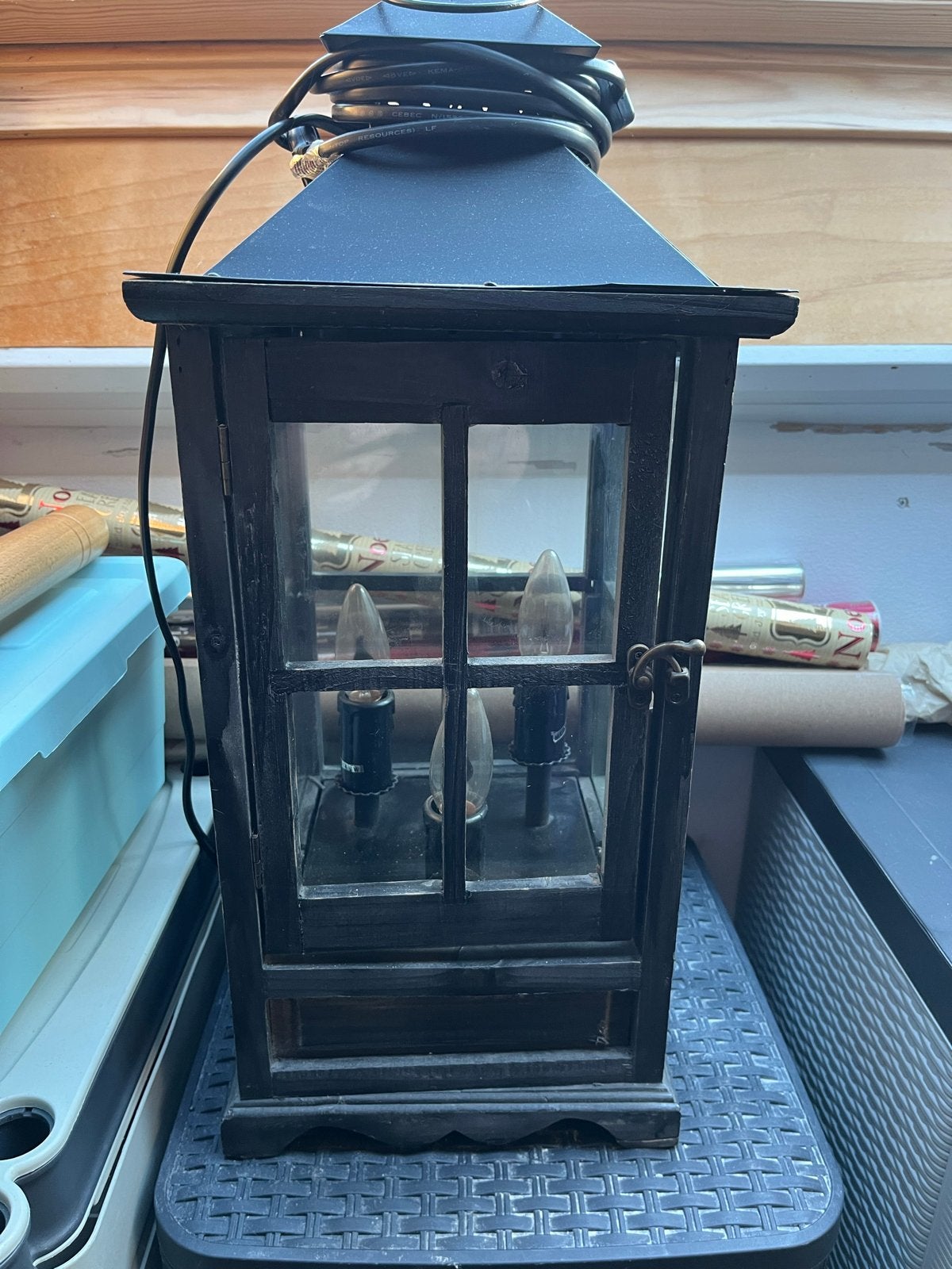 Vintage Zwarte Lantaarn met Kaarslampen, Overige merken, Gebruikt, Zwart, E14 (klein)