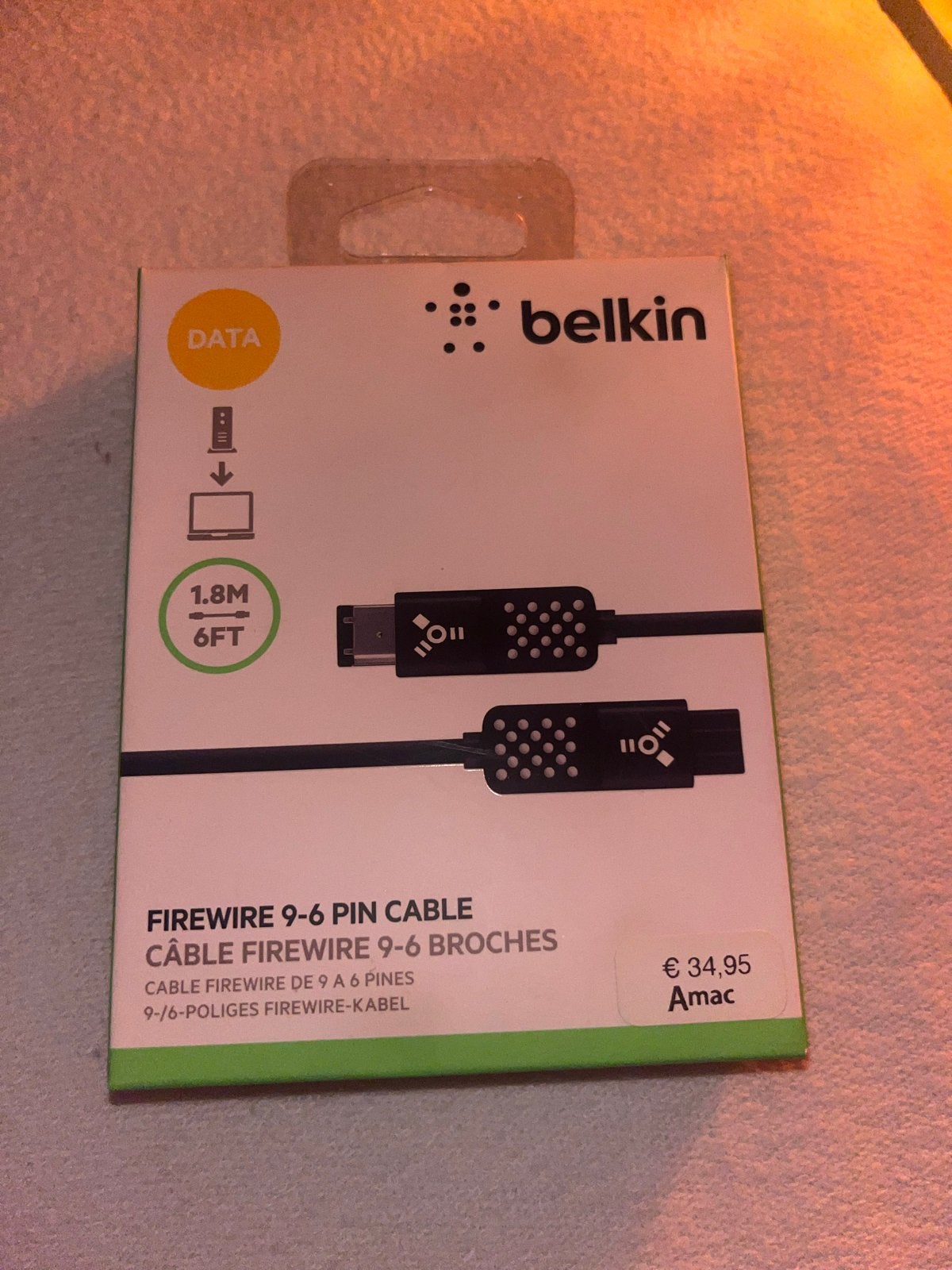 Belkin FireWire 9-6 Pin Kabel 1.8M, Ophalen of Verzenden, Nieuw