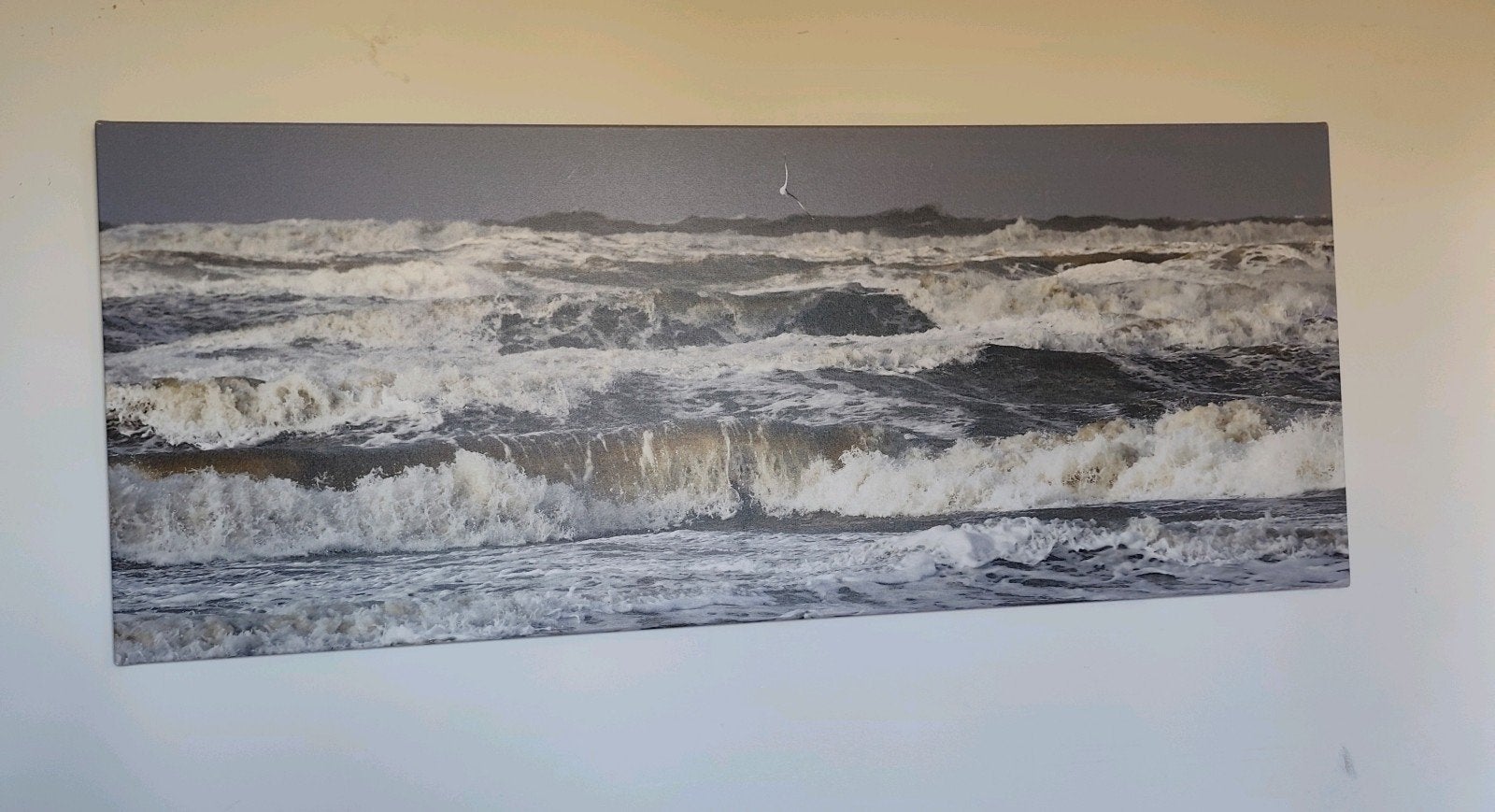 Woeste Zee op Canvas - Indrukwekkende Branding 150x60 cm, Op houten frame, Print, Textiel, Landschap
