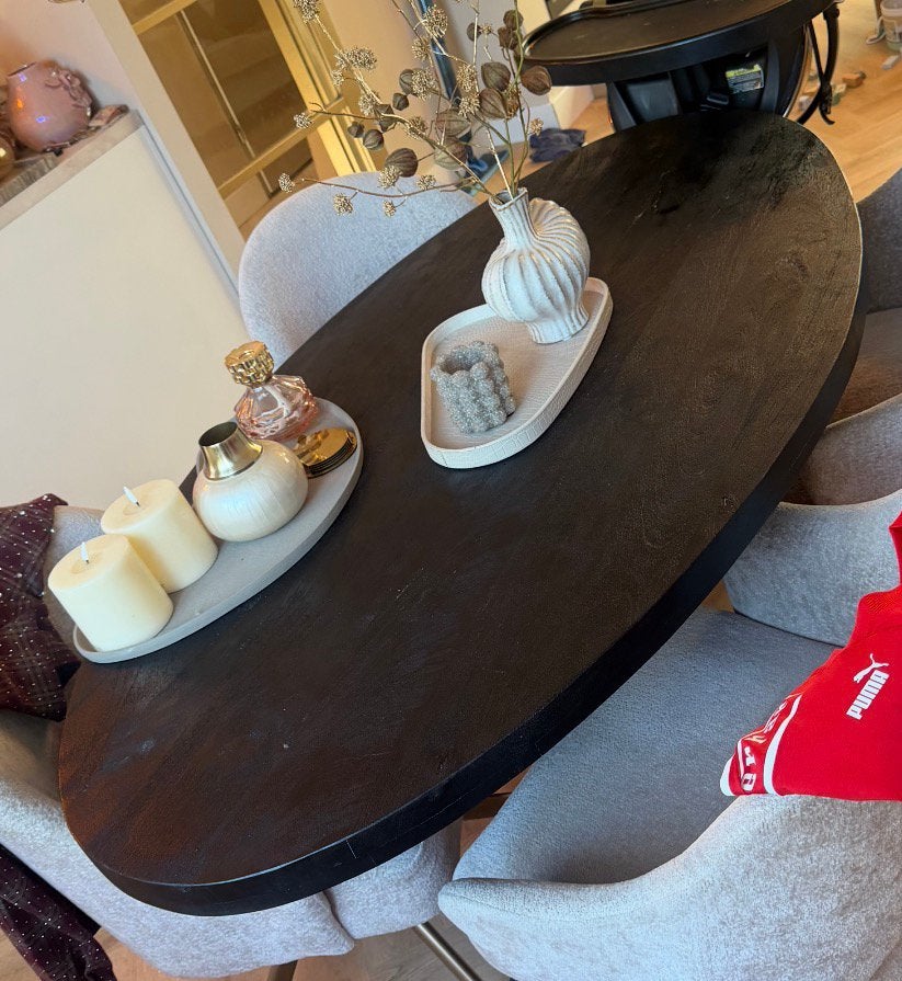 Mooie nette ovale eettafel ovaal zwart 160cm, Zo goed als nieuw, 150 tot 200 cm, Ovaal, 50 tot 100 cm
