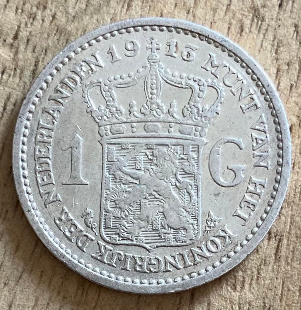 1 gulden 1913 Wilhelmina, Ophalen, 1 gulden, Zilver, Koningin Wilhelmina