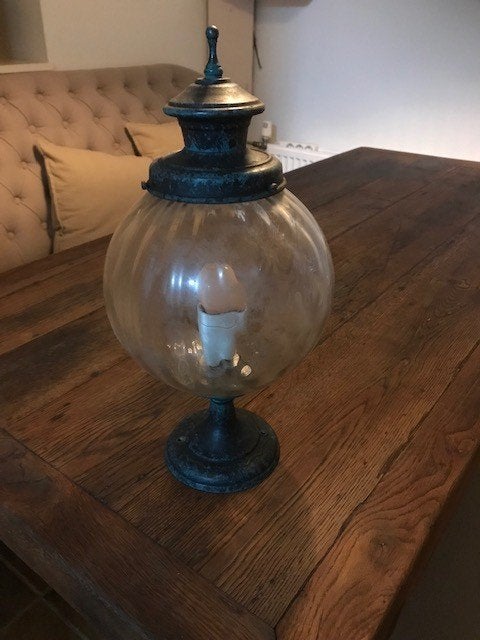 oude lantaarn staande glazen oud buitenverlichting, Gebruikt, Minder dan 50 watt, Staande lamp, Ophalen of Verzenden