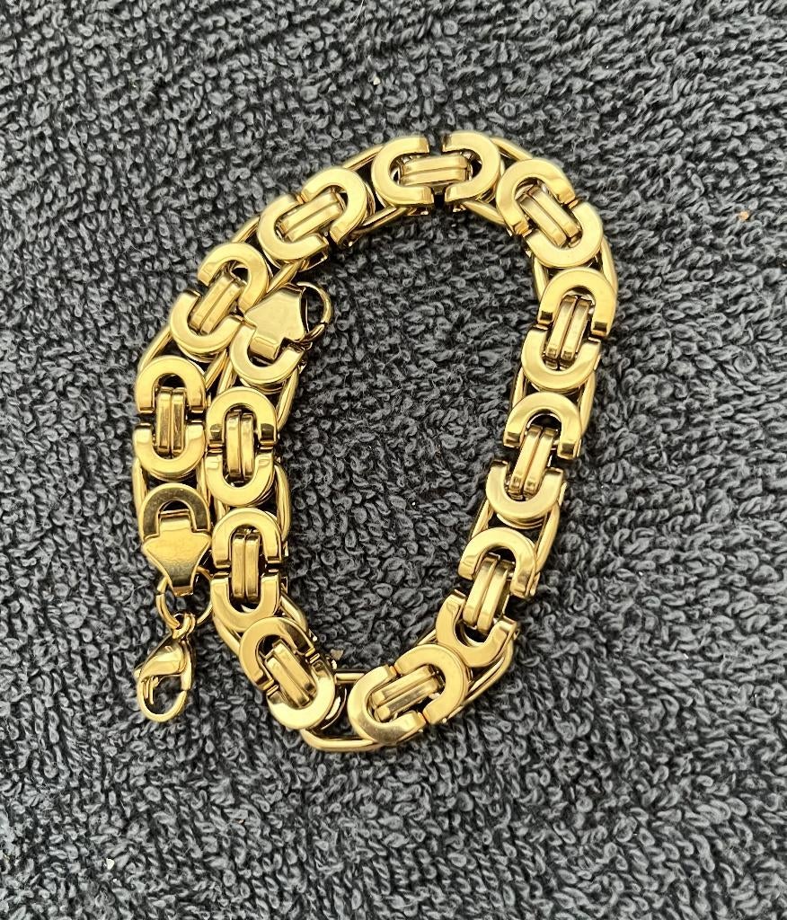 Armband Brede Koningsschakel Goud verguld 22 CM -NIEUW-, Ophalen of Verzenden, Nieuw, Goud, Overige materialen