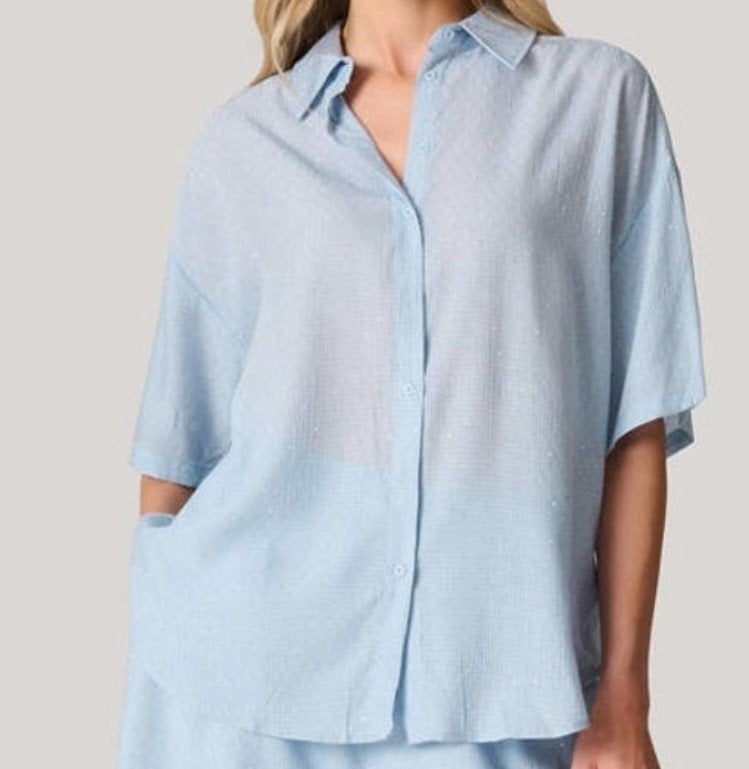 maat S M Shoeby licht blauw blouse met glitter, Kleding | Dames, Blouses en Tunieken, Ophalen of Verzenden, Zo goed als nieuw