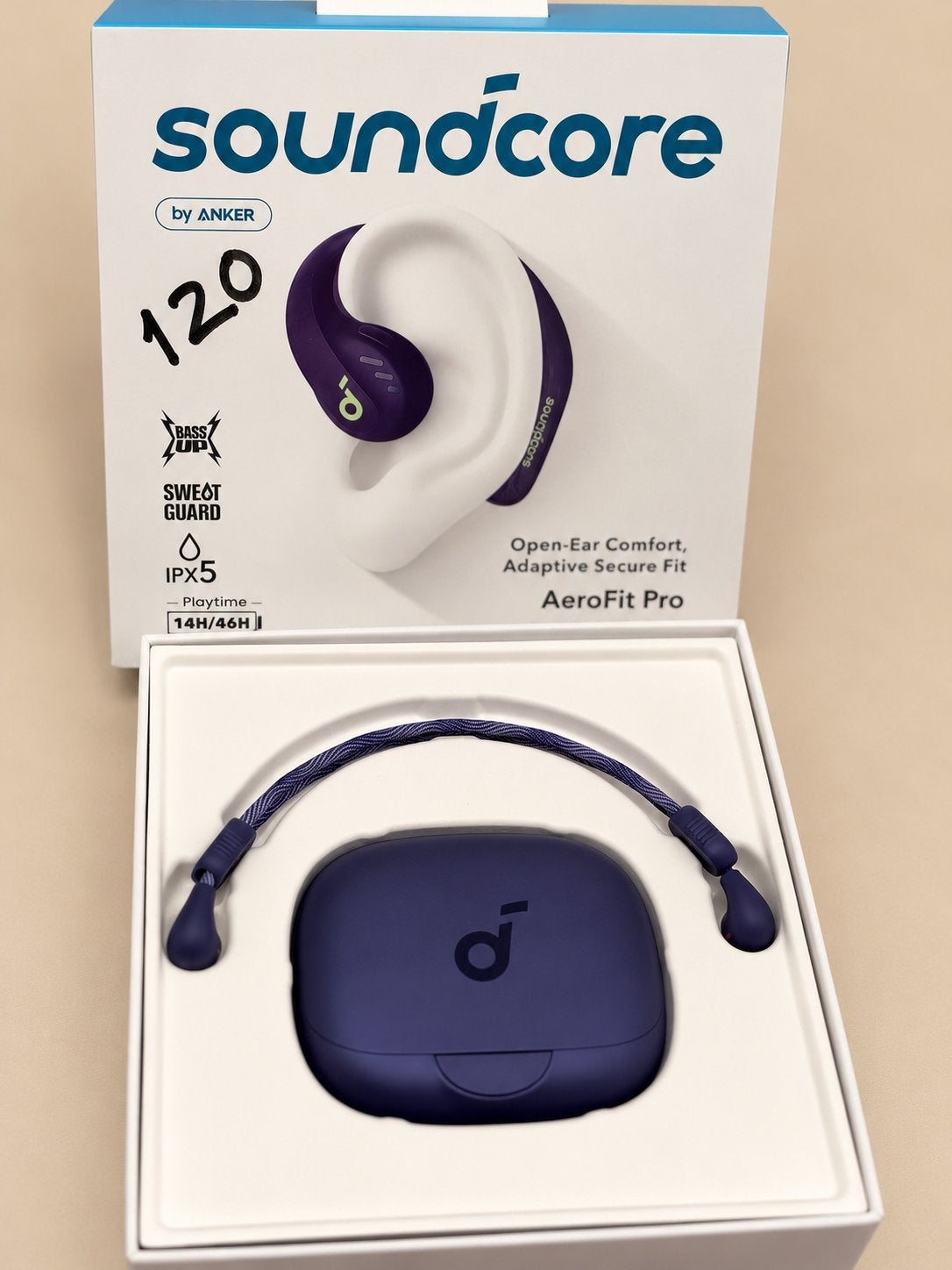 Soundcore AeroFit Pro Open-Ear Hoofdtelefoon - Paars, Overige merken, Ophalen of Verzenden, Zo goed als nieuw, Open-ear