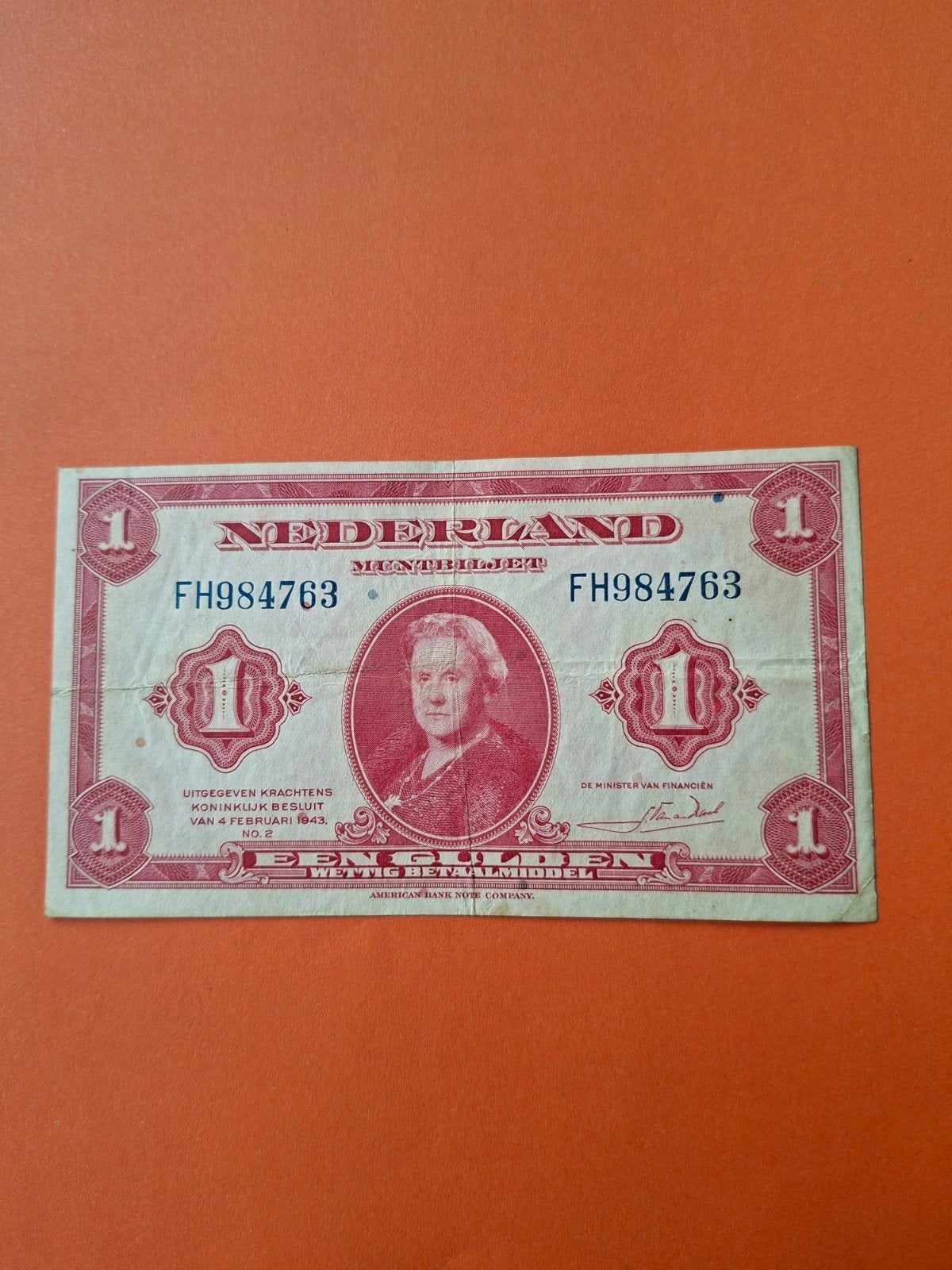 1 gulden Wilhelmina uit 1943
in ZF
Serie nummer FH 984763
NV, Ophalen of Verzenden, 1 gulden, Los biljet