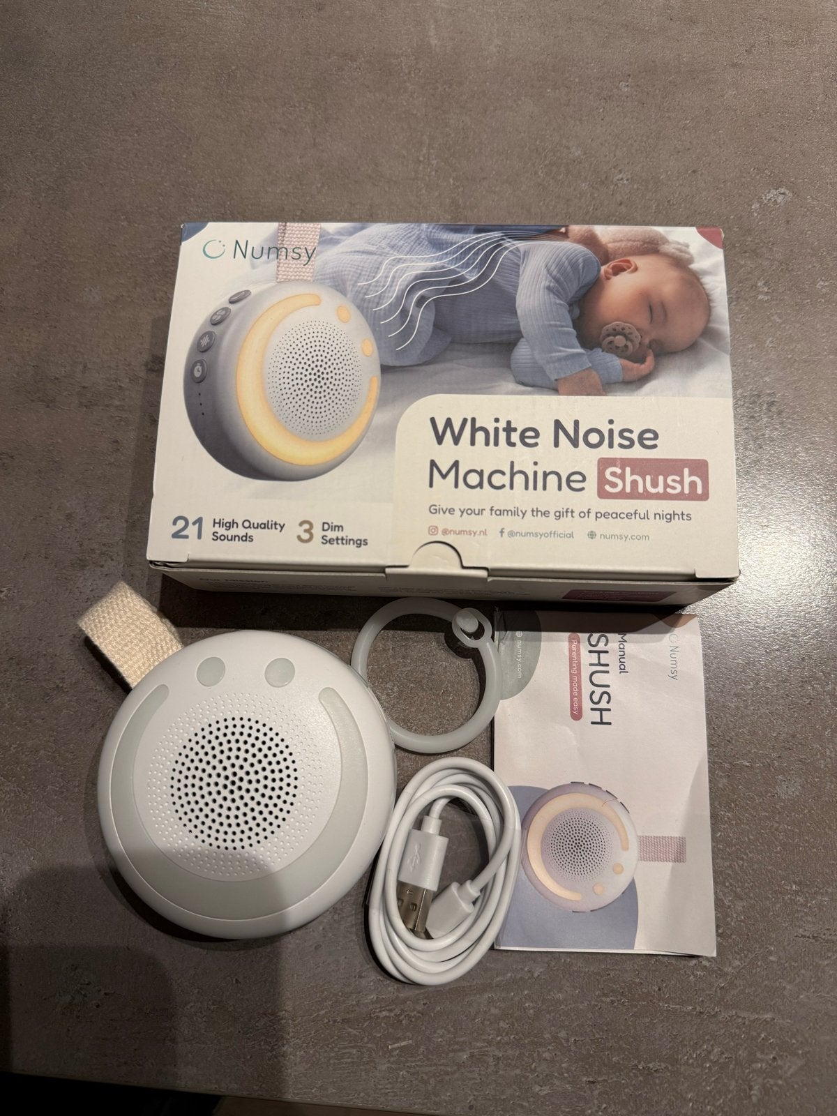 Numsy Shush White Noise Machine - Baby Slaaphulp, Ophalen of Verzenden, Zo goed als nieuw, Overige typen, Met licht