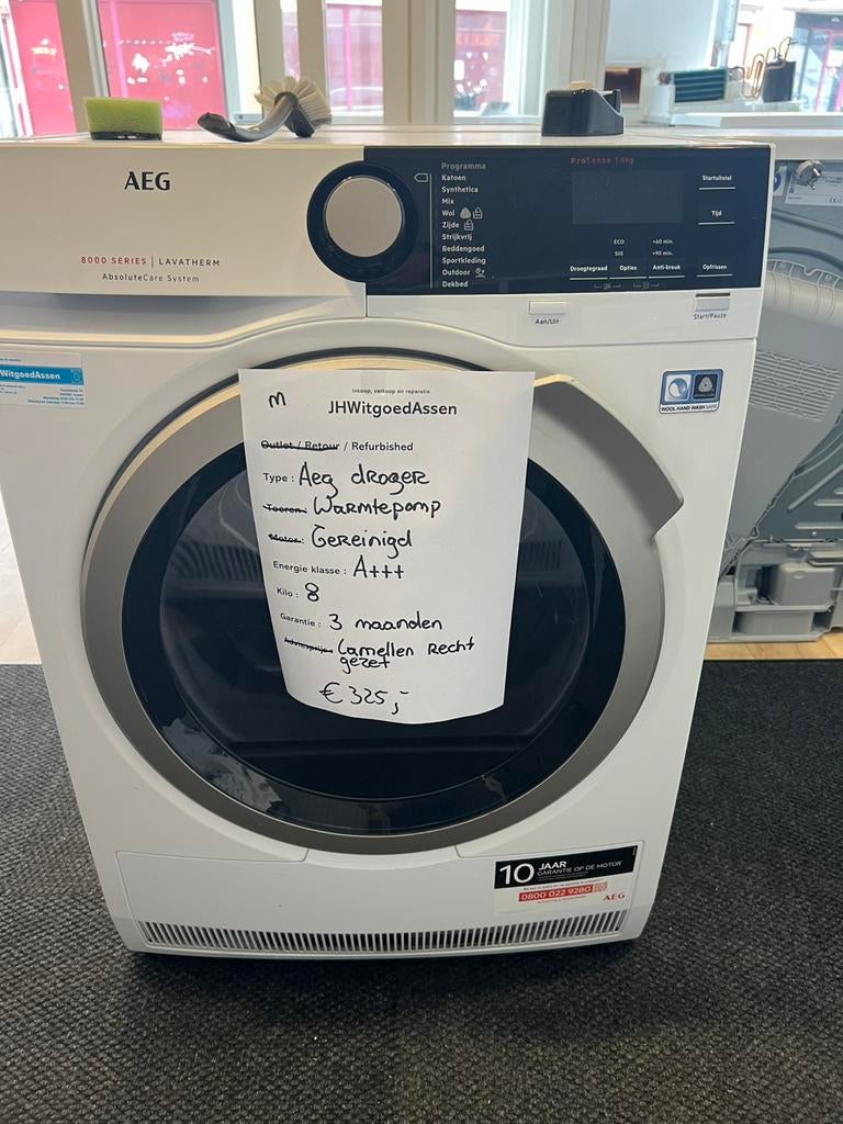 Aeg Warmtepompdroger 8kg A+++. 3 maanden garantie., Minder dan 85 cm, 8 tot 10 kg, Refurbished, Ophalen of Verzenden