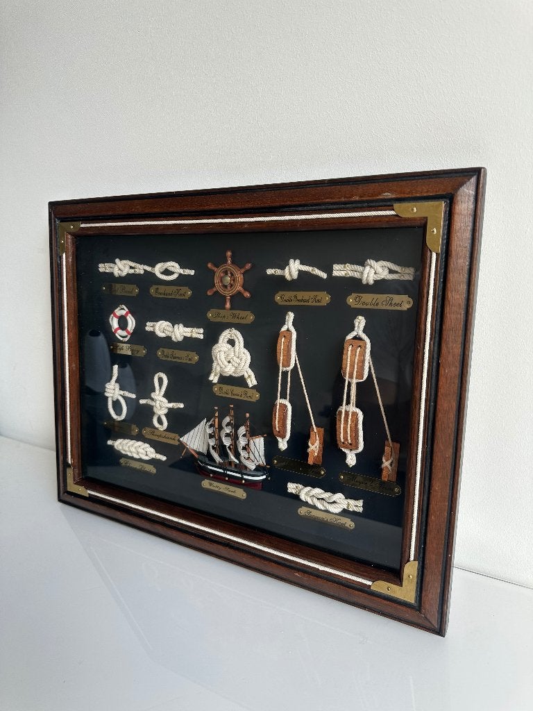 Vintage scheepsknopen-bord, Achter glas, Vintage, Decoratieobject, Ophalen of Verzenden