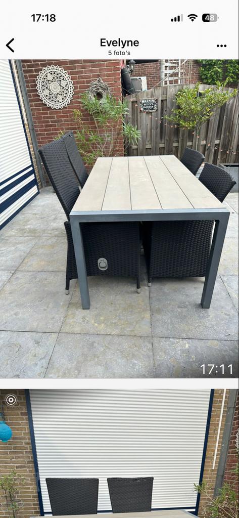 Tuintafel met 4 stoelen - gratis af te halen, Ophalen, Zo goed als nieuw, Rechthoekig, Metaal