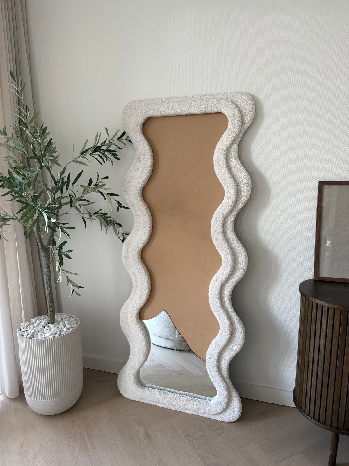 Kwantum Mouzon Teddy Off-White Spiegel, Huis en Inrichting, Ophalen, Gebruikt, Overige vormen, 150 tot 200 cm