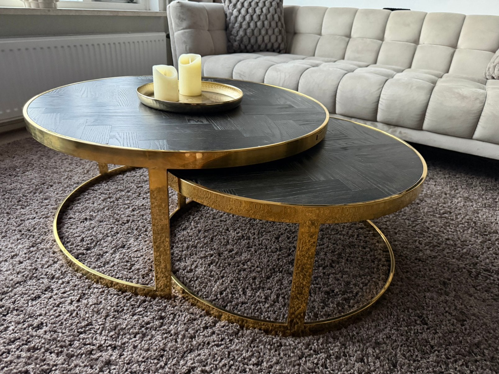 Richmond Salontafel Blackbone Set van 2 stuks, goud/Zwart, Ophalen, 50 tot 100 cm, Rond, 50 tot 100 cm
