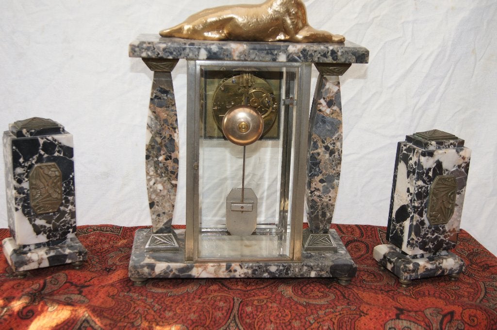 Glaspendule met zuilen, Antiek en Kunst, Ophalen of Verzenden