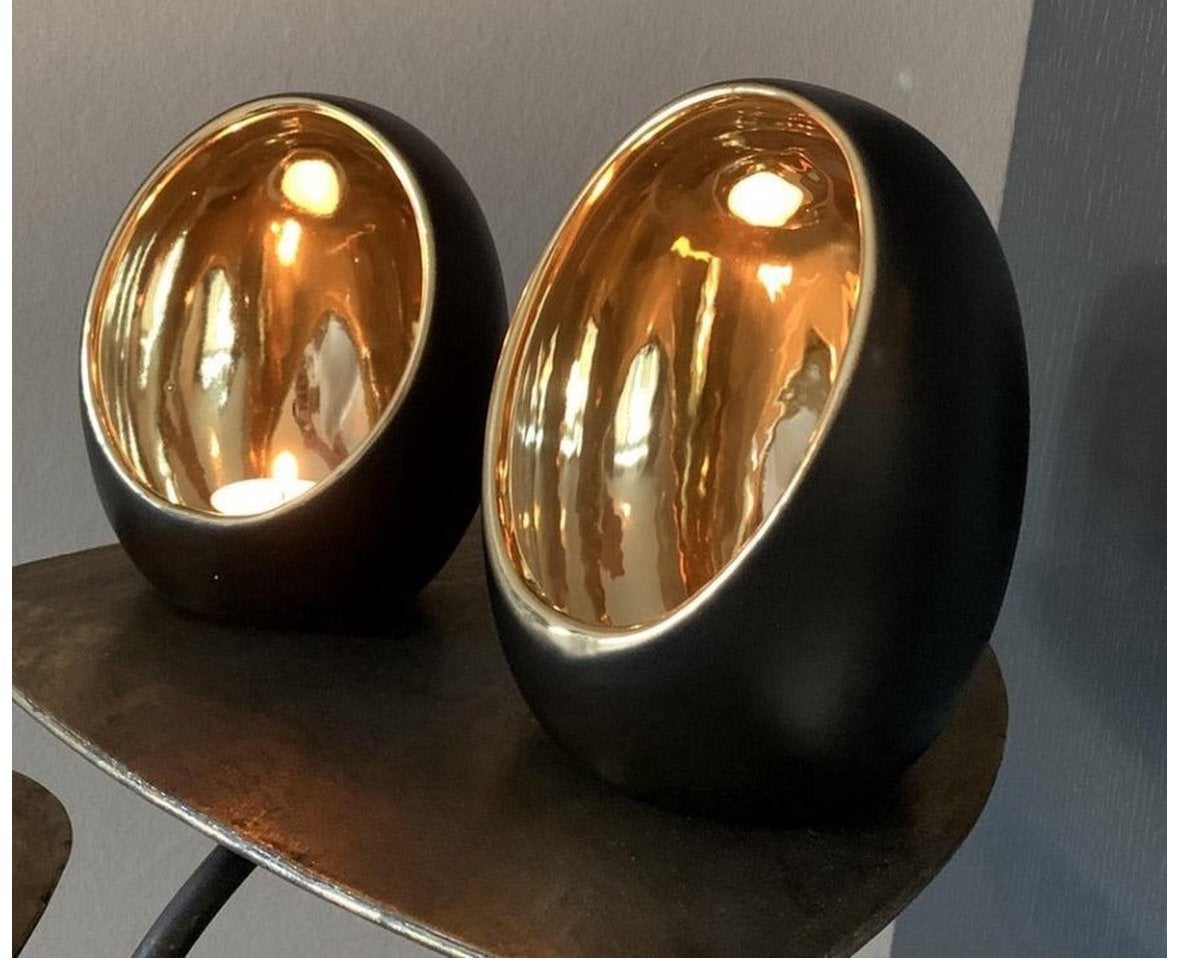 Waxinelichthouder egg zwart/goud, Ophalen of Verzenden, Nieuw, Goud, Waxinelichthouder
