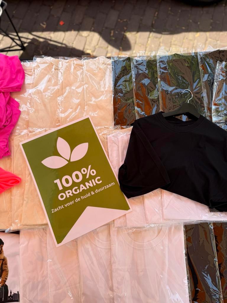 Partij shirts 100% Biologisch Katoenen T-shirts Maten S-M-L, Ophalen of Verzenden, Zo goed als nieuw, Overige maten, Zwart