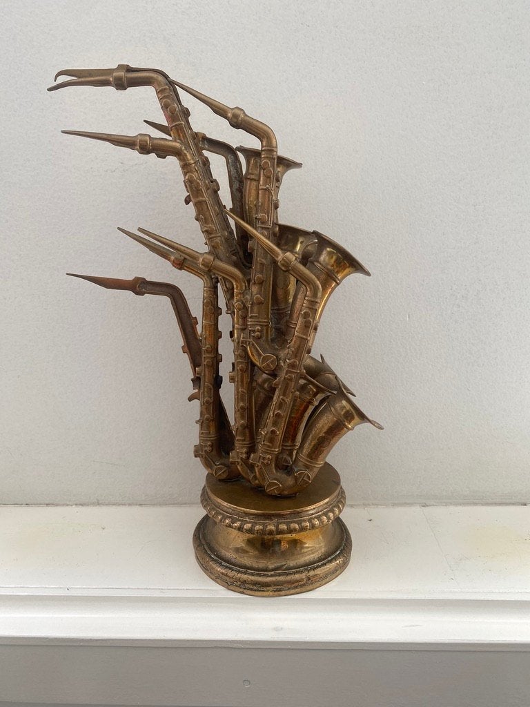 Armand fernandez bronzen beeld Saxofoons, Object, Overige materialen, Ophalen, 29 cm