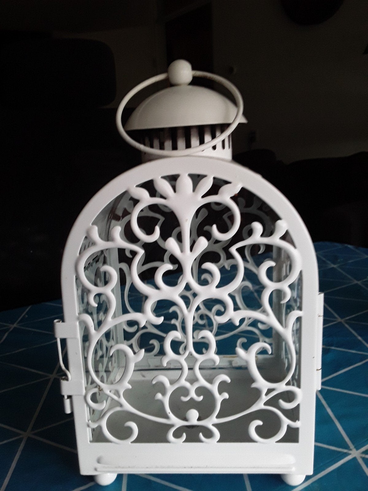 Witte Kandelaar/Lantaarn met Glas - 28 cm Hoog, Huis en Inrichting, Ophalen, Gebruikt, Wit, 28 cm