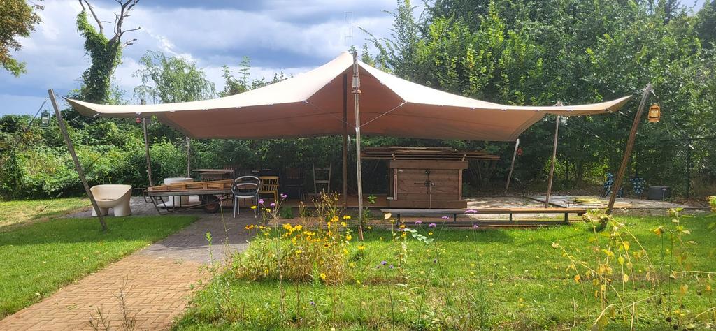 STRETCHTENT VOORDELIG te huur stretch tent 9x7m beige, Tuin en Terras, Partytenten, Ophalen, 8 meter of meer