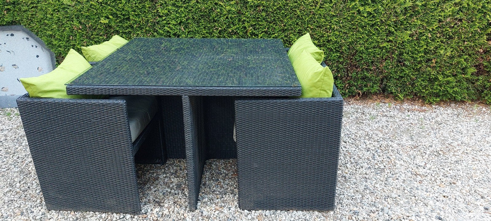 **Tuinset met 4 Stoelen en tafel met glasplaat**, Ophalen, 4 zitplaatsen, Gebruikt, Wicker