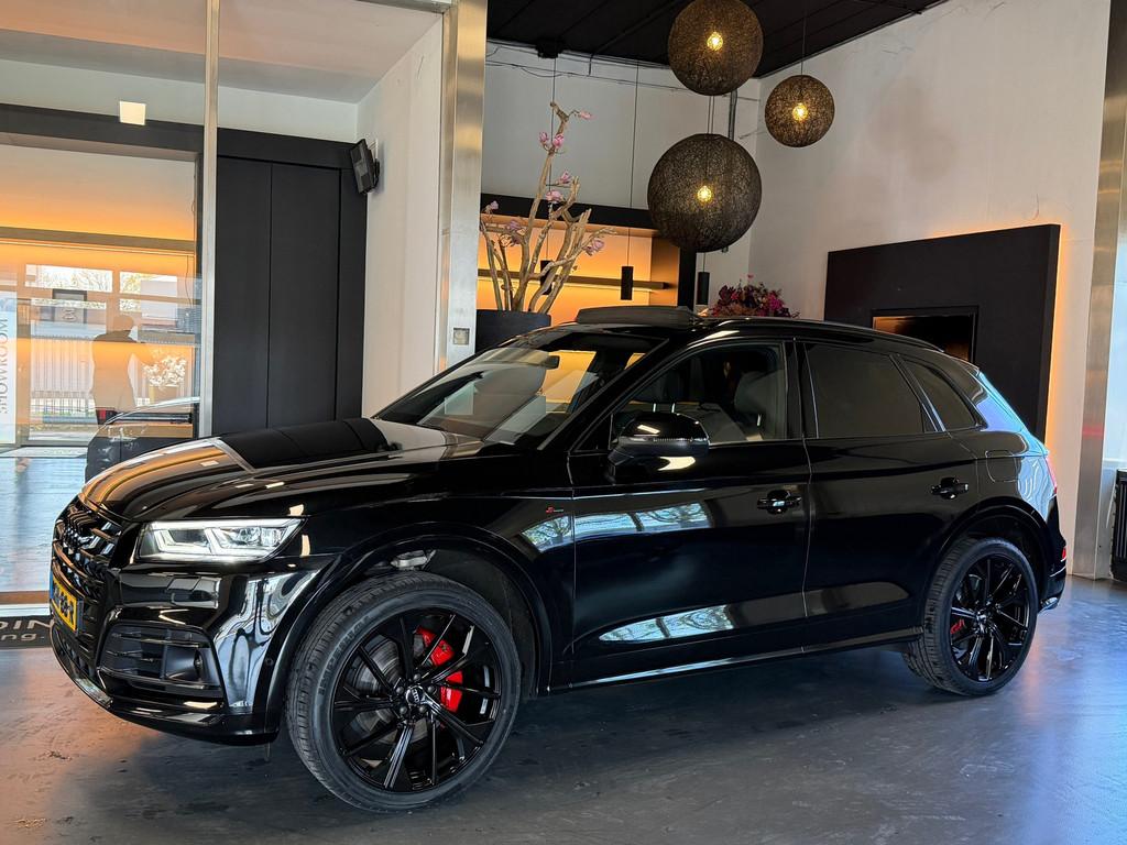 Audi Q5 2.0 50 TFSI e quattro S line hybride garantie 2020, Automaat, 4 cilinders, Leder en Stof, Zwart