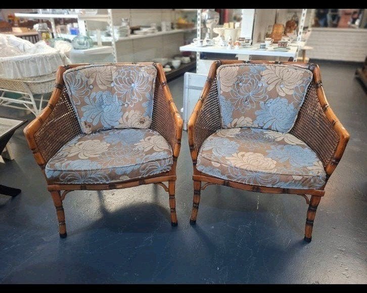 Set van 2 vintage bamboe en rotan fauteuils, Ophalen