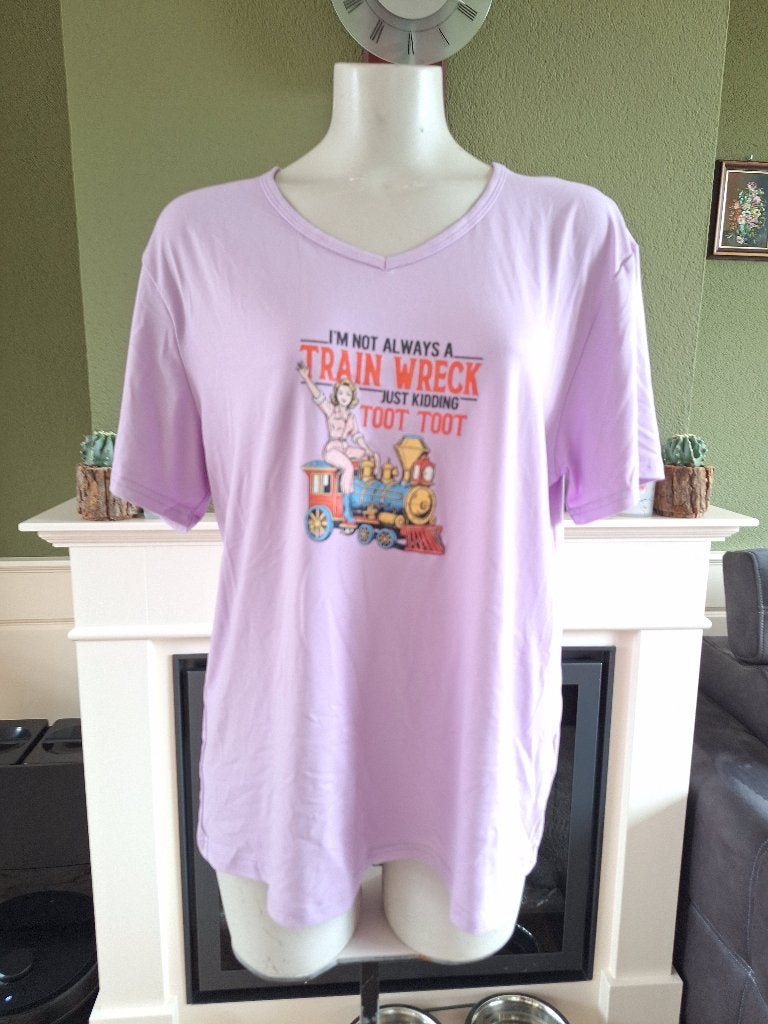 Retro afbeelding T-shirt paars komische afbeelding XL 46, Verzenden, Paars, Maat 46/48 (XL) of groter, Nieuw