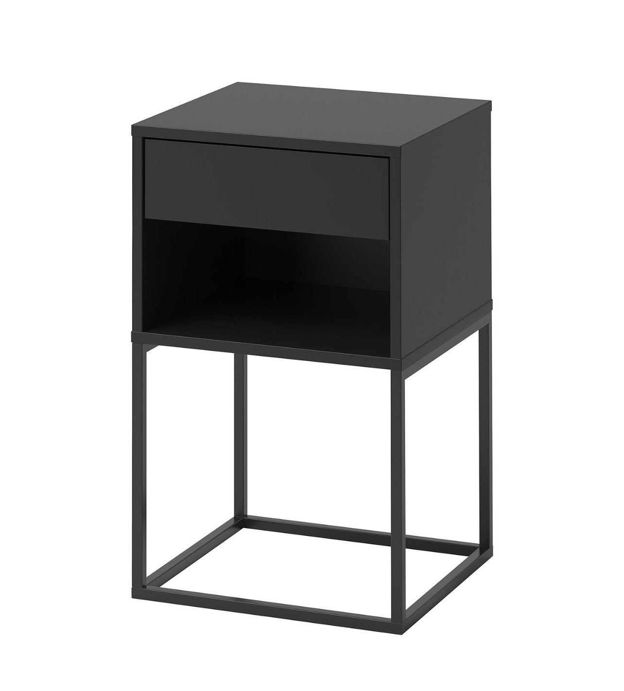 Nachtkastje met lade en open vak - Zwart, Huis en Inrichting, Slaapkamer | Nachtkastjes, Ophalen, Gebruikt, Minder dan 45 cm, 55 tot 70 cm
