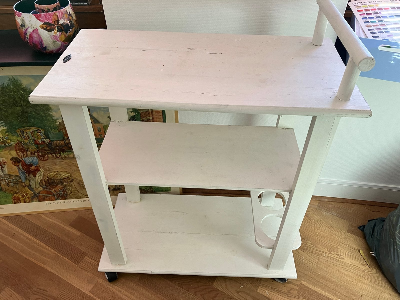 Gratis - Witte houten trolley, Huis en Inrichting, Ophalen, Hout, Gebruikt, Landelijk