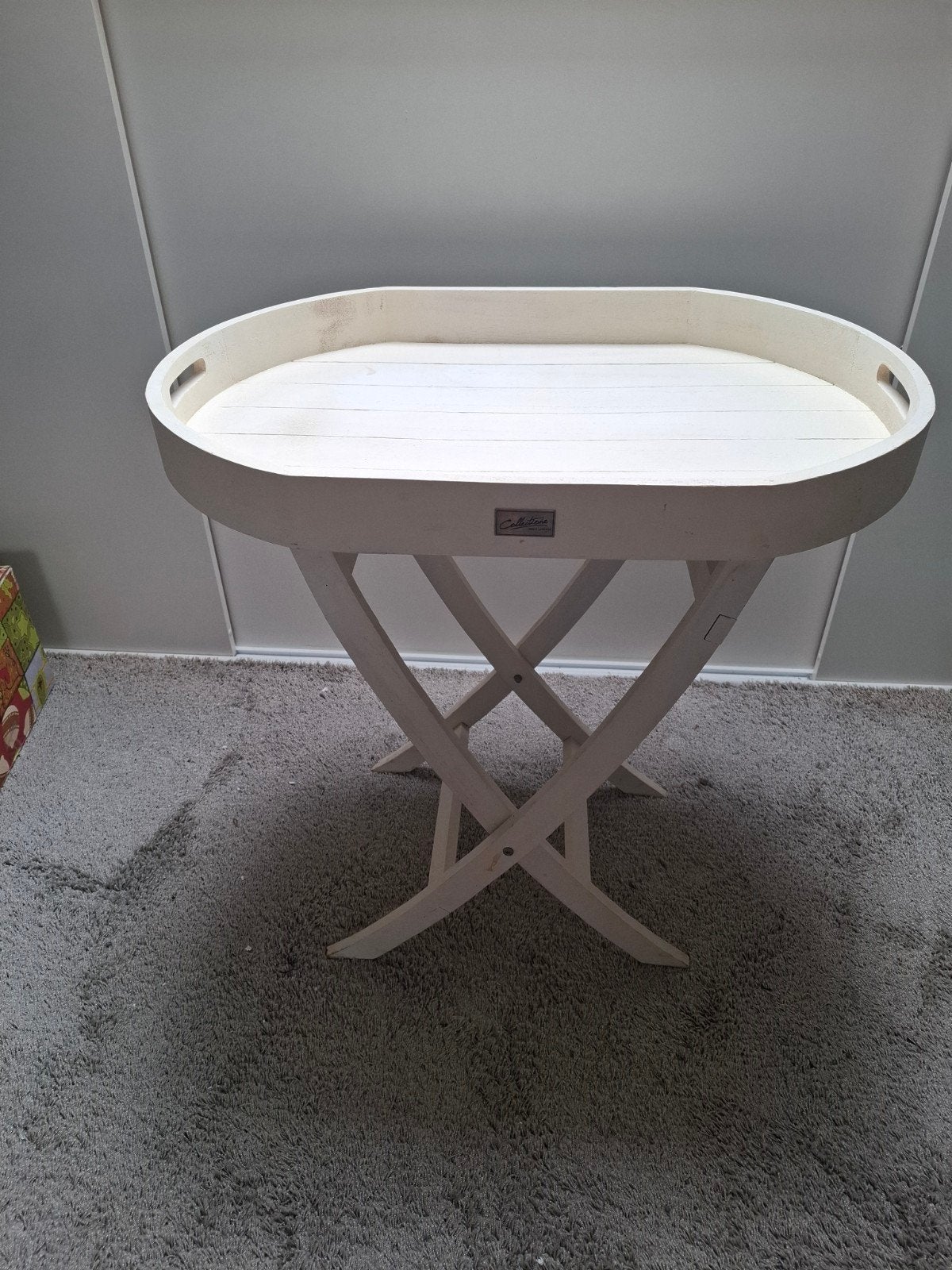 Witte bijzettafel met dienblad, inklapbaar, Gebruikt, 55 tot 75 cm, Ovaal, Ophalen