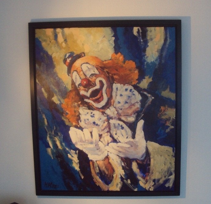 Henri Hess clown – acryl op canvas – 108x128 cm – gesigneerd, Ophalen