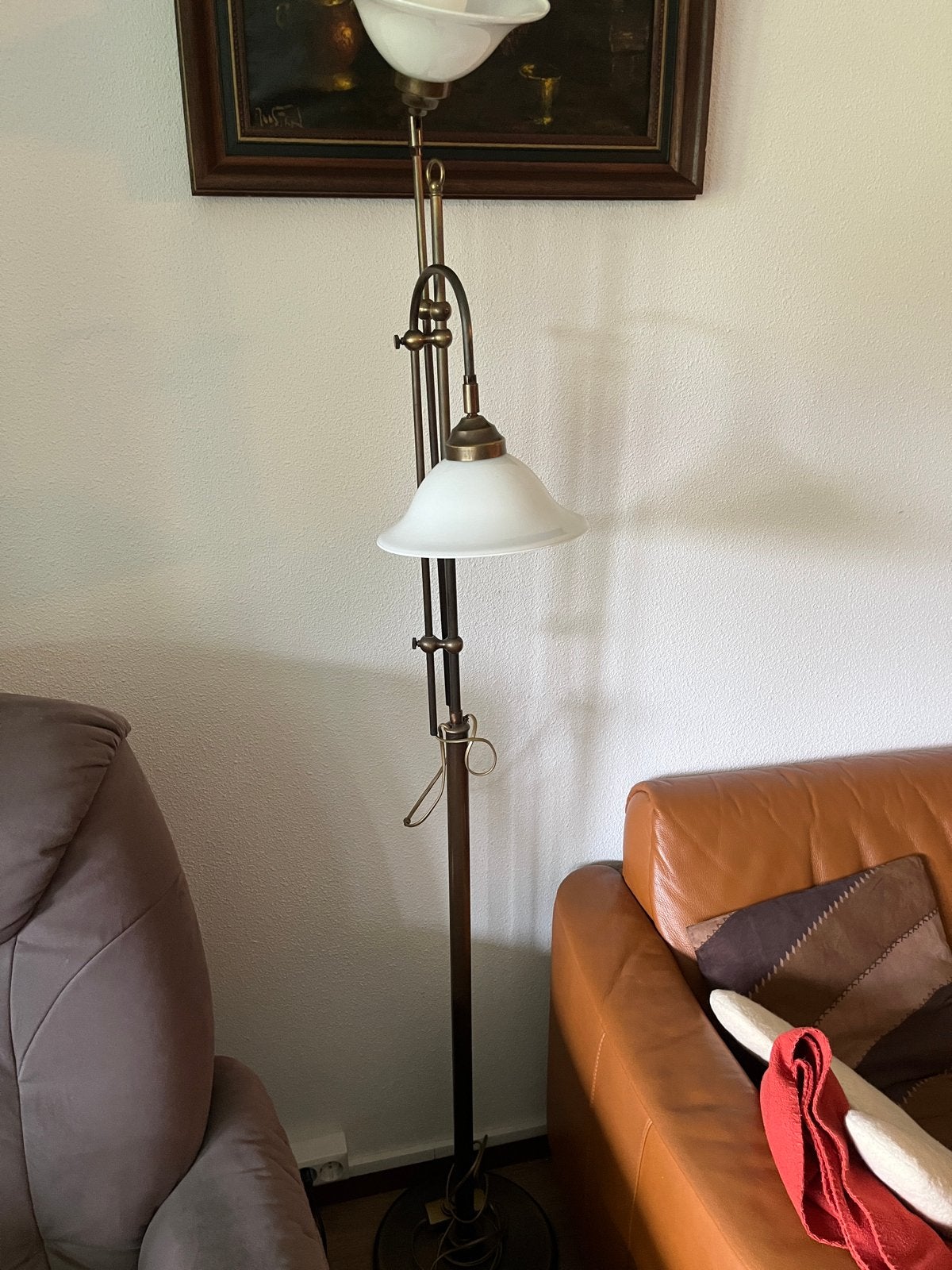 Klassieke vloerlamp met leeslamp - Brons/Wit, Ophalen of Verzenden, Gebruikt, Glas, 150 tot 200 cm