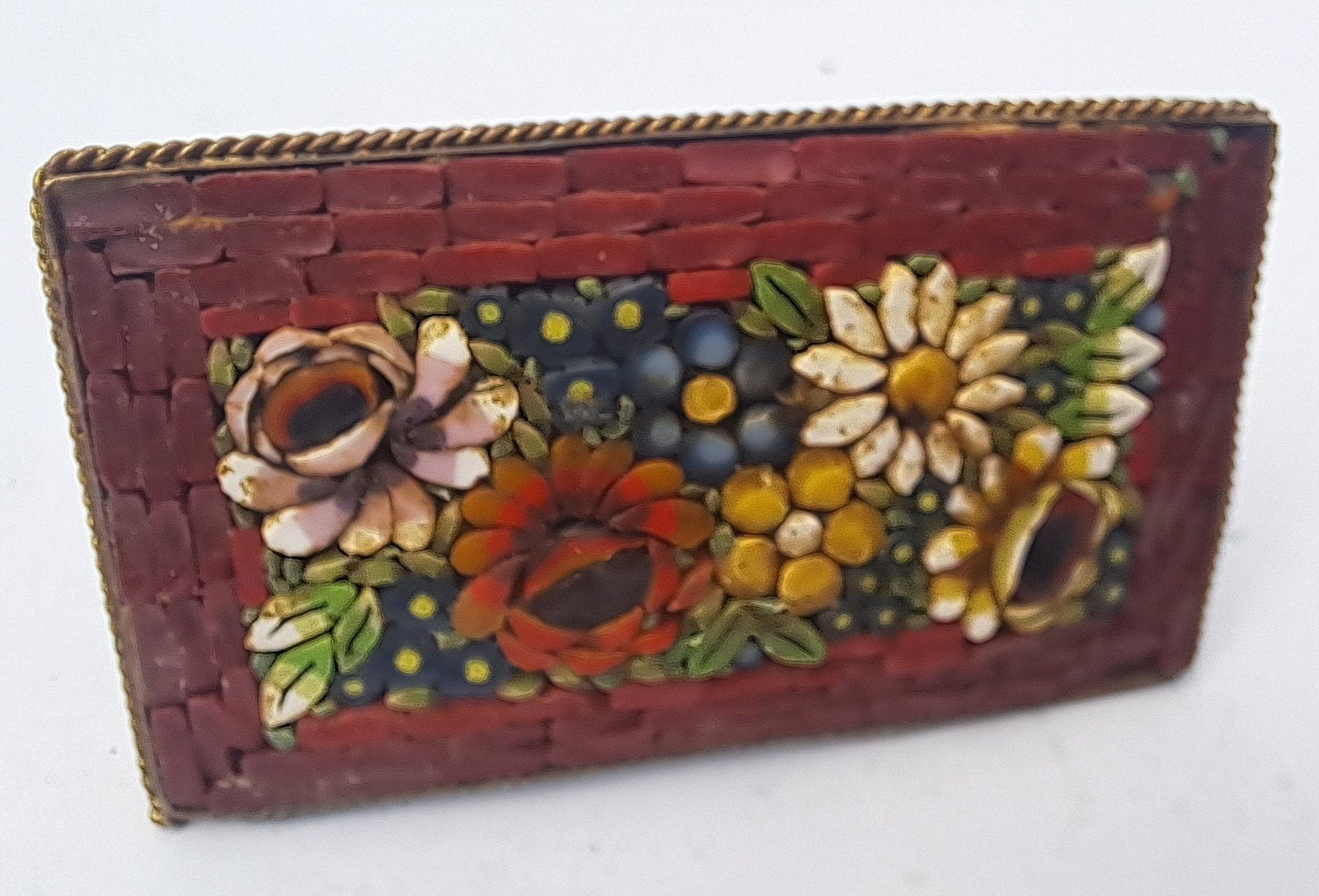 Vintage Micromosaic Broche - Bloemenmotief, Overige materialen, 4 tot 7 cm, Gebruikt, Overige kleuren