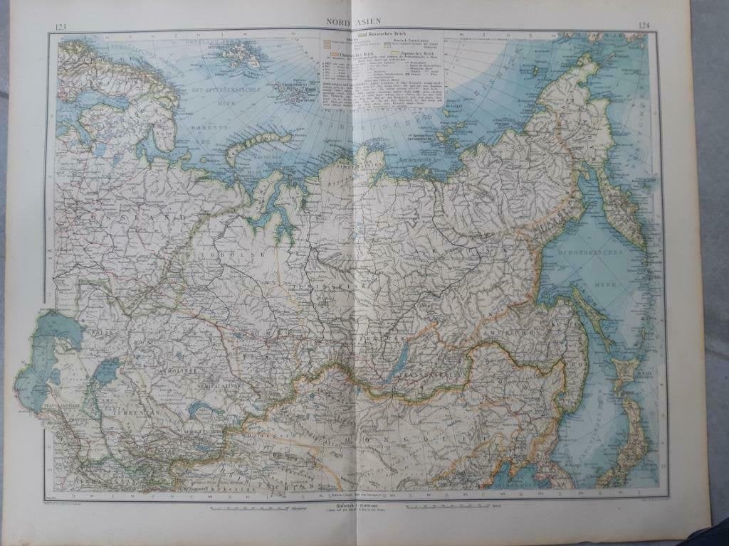 123-124 / Schitterende litho uit 1899 van Noordelijk Azië, Ophalen of Verzenden