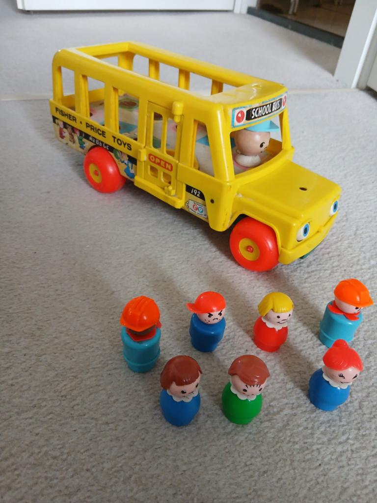 Vintage Fisher-Price Schoolbus, Ophalen of Verzenden, Gebruikt, Auto of Voertuig